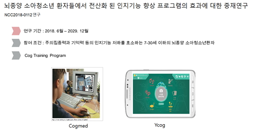 뇌종양 소아청소년 환자들에서 전산화 된 인지기능 향상 프로그램의 효과에 대한 중재연구