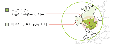 고양시:전지역 / 서울시:은평구,강서구 / 파주시, 김포시 30km이내