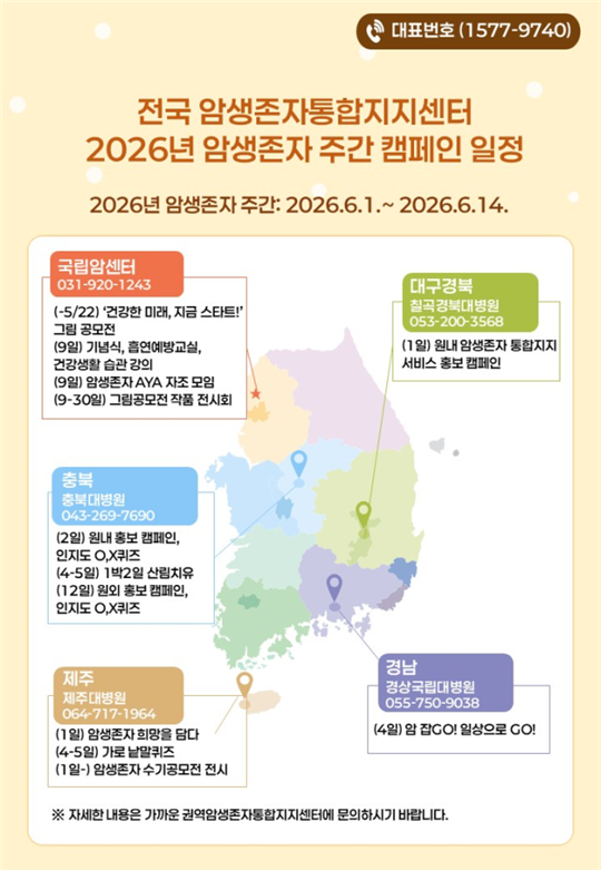 전국 암생존자통합지지센터 2026년 암생존자 주간 캠페인 일정(1)